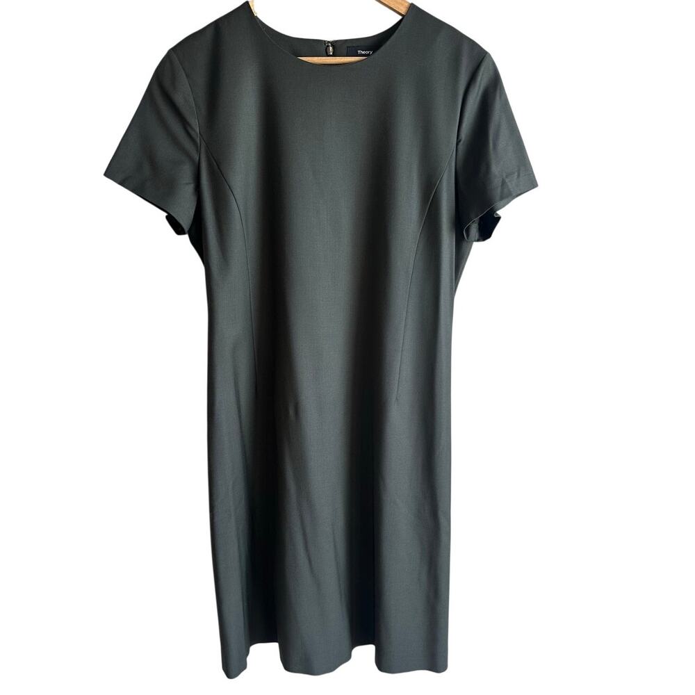 Theory Jatinn Wool Blend Short Sleeve Sheath Career Dress Fir Dark Green 12